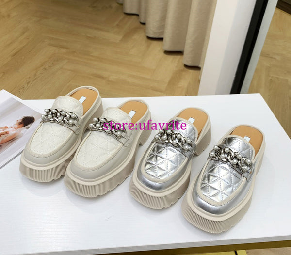 wide chain 4.5cm Platform slippers fashion women silve white 35-40