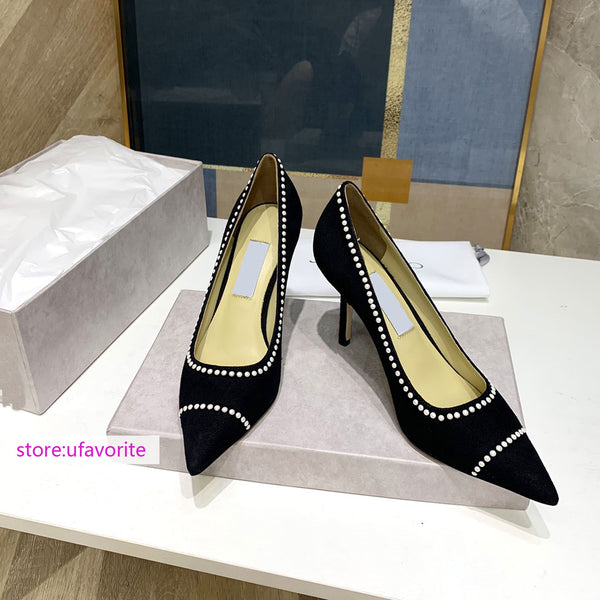 Suede leather 85mm stiletto heel boat shoes rivet pump women 33-42 high quality black