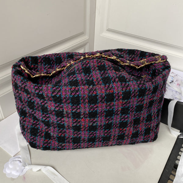 55*33*24cm purple check tweed large traveling bag women 2023 top quality