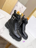 thick heel lace up leather Ankle boots shoes easy matching women 2022 new 35-42