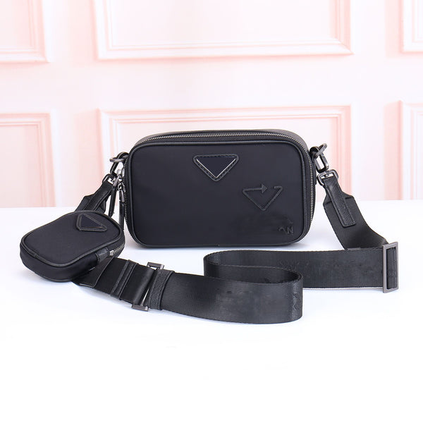 19*12.5*5.5cm nylon wide trap crossbody bag +mini pockage women black high quality