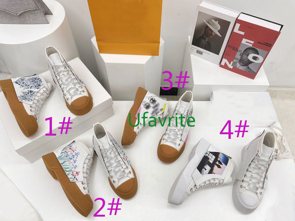 printted canvas Thick soled shoes lace up casual shoes fashion women women35-40 men39-45