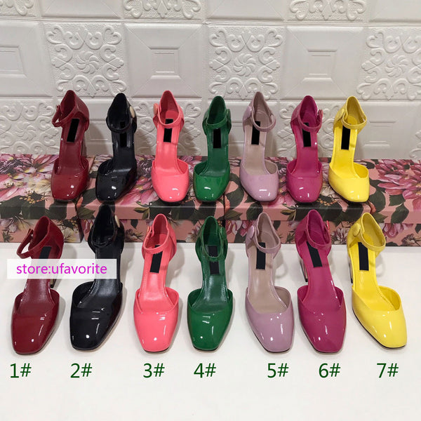 6.5&10.5cm Thick heel Patent leather sandals Straight loop pump women top quality 34-43  2022