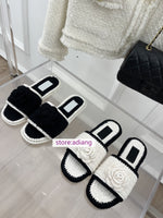 black white Splice weave slippers exquisite flats shoes fashion women 2023 high quality