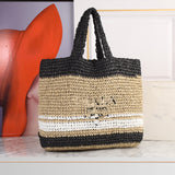 49*35*15cm Raffia Splicing stripe tote bag summer high-capacity holiday 2022 new