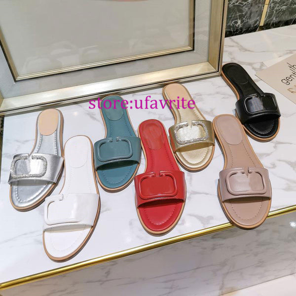 real leather slippers fashion women black white gold silve red blue apricot 35-41 top quality