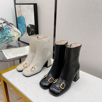 5.5cm 7.5cm thick heel lamb leather boots fashion women 2022 new 35-40