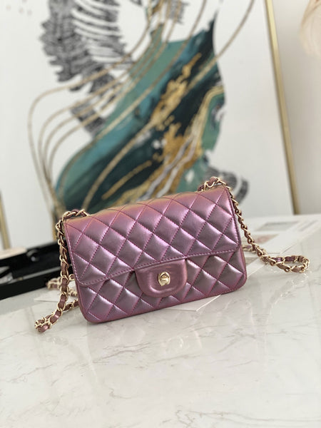 pearlised purple CF leather chain crossbody bag women top quality 20cm  2022