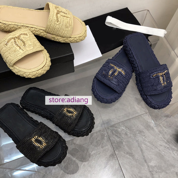 weave casual slippers flats grace fashion shoes women 2023 black apricot blue high quality