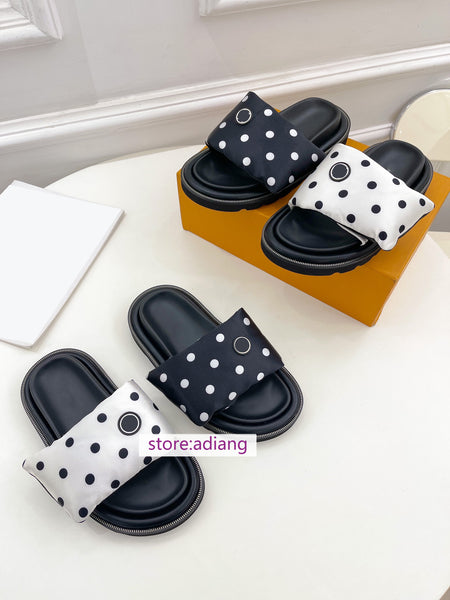 dot print duck down slippers women 35-40 fashion black white high quality 2023