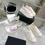 thick bottom tweed lace up casual shoes fashion embroidery top quality 35-40 2022new sneaker