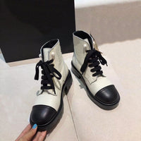 thick heel lace up real leather boots fashion pearl shoes women top quality 35-40