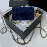 velvet gold bead chain mini crossbody bag women top quality 11*6.5*5cm  2022