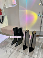 9.5cm stiletto point toe hot drill neck boots 2023 summer black 35-39 high quality