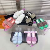 top quality tweed flats slippers leather lining fashion women 6 colors 2022new 35-41