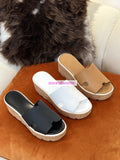 Thick bottom slope heel slippers cow leather classic women 35-41 top quality 2022