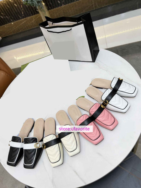 lamb leather slippers flats shoes mules women high quality 2022ss new 35-41