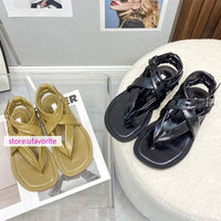 cow leather flats Flip sandals women fashion casual shoes 2022ss New 35-40