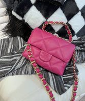 leather chain crossbody bag handle hand bag hot pink 2022 new high quality