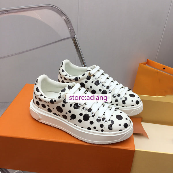 dot cow leather flats lace up casual shoes white shoes women 35-41 high quality 2023