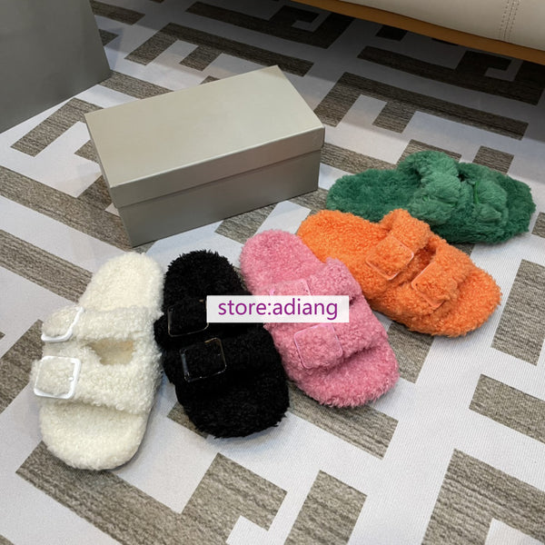 faux fleece multicolour sweat slippers flats women 35-40 fashion 2023 high quality