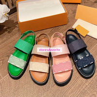 2.5cm&4.5cm Denim electric embroidered thick soled flat sandals women high quality 2022 35-42