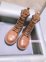 6cm Thick heel cow leather boots lace up street shoes fashion women high quality 35-41