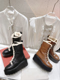 boots cow leather+fleece lace up cool shoes women high quality 2022 35-40