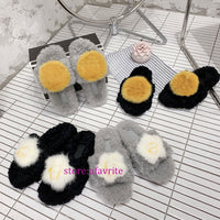 cute pattern Mink fleece fur slippers warm flats shoes women fashion top quality 35-39