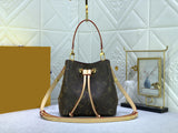 20*20*13cm print canvas leather drawstring bucket women 2023 brown high quality