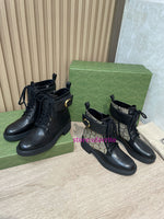 4cm Thick heel lace up leather&canvas boots street women fashion top quality 35-40