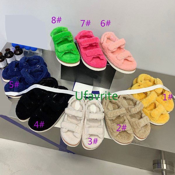 8 colors fleece sandals warm fashion flats slippers women top quality 35-41