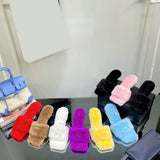 7cm stiletto fleece fur slippers sandals fashion shoes women high quality 2022