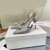 6.5cm 8.5cm stiletto hot drill bow point toe boat pump shoes fashion women 2023 high quality