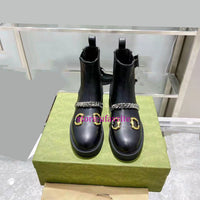 2.5cm thick heel chain boots leather street boots 15'' women fashion high quality 35-41