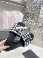 embroidy houndstooth leather blingbling flats slippers grace shoes women 2023 35-41