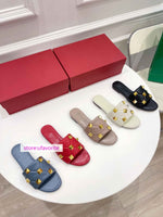 fltas&6.5cm stilettols rivet cow leather slippers shoes fashion women high quality 35-41 2022new