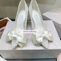 6.5cm 8.5cm stiletto hot drill bow point toe boat shoes fashion pump women 2023 high quality