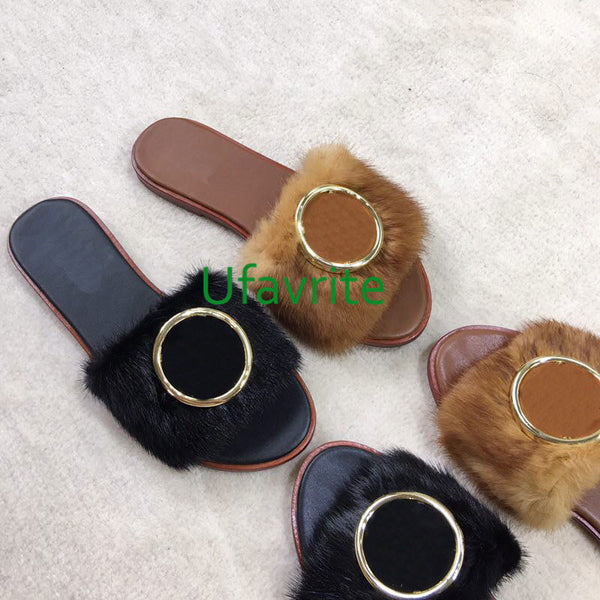 5 colors mink fur flats slippers lamb leather lining women fashion top quality 35-41 new