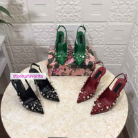 10cm stiletto rivet point toe ssandals leather pump shoes fashion 2022ss new 35-43 high quality