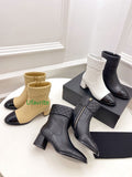 5cm Thick heel lamb leather zipper boots fashion shoes high quality 35-40