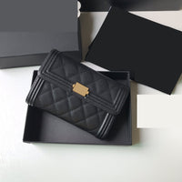 Three fold Wallet caviar cow leather Rhombic lattice black women 2022 new  10.5*15*3cm