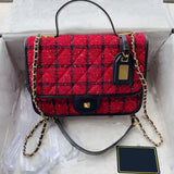 red check tweed handle handbag crossbody bag women high quality 2022 new