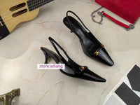 9cm & 6cm stiletto point toe boat shoes cool slingback pump sandals 2023 black 35-42