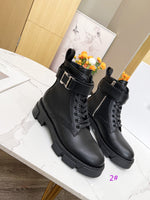 thick heel lace up leather Ankle boots shoes easy matching women 2022 new 35-42