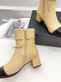 5cm Thick heel lamb leather zipper boots fashion shoes high quality 35-40