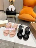 6.5cm thick heel cow leather sandals fashion shoes black pink 2023 high quality