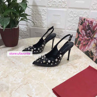 10cm stiletto rivet point toe ssandals leather pump shoes fashion 2022ss new 35-43 high quality