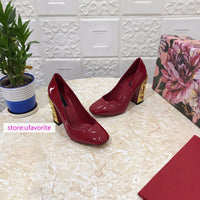 10.5cm Thick heel Patent leather sandals boat shoes pump women top quality 34-43  2022