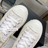 thick bottom tweed lace up casual shoes fashion embroidery top quality 35-40 2022new sneaker